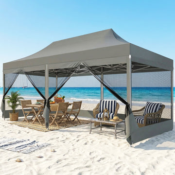 COBIZI 10x20 Heavy Duty Pop Up Canopy Tent with Mosquito Netting-Waterproof UPF 50+ Commercial Gazebo with Mesh Sidewalls,Full-Truss Instant Party Tent with Wheeled Bag,Gray