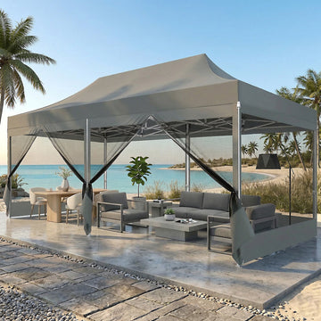 COBIZI 10'x20' Pop Up Gazebo with Mosquito Netting,200 Sq Ft Extra Large Outdoor Canopy Tent,3 Adjustable Heights, Portable Instant Shelter for Patio,Backyard & Events,Gray