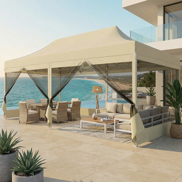 COBIZI 10'x20' Pop Up Gazebo with Mosquito Netting,200 Sq Ft Extra Large Outdoor Canopy Tent,3 Adjustable Heights, Portable Instant Shelter for Patio,Backyard & Events,Khaki