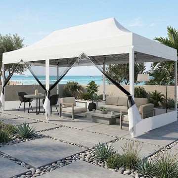 COBIZI 10'x20' Pop Up Gazebo with Mosquito Netting,200 Sq Ft Extra Large Outdoor Canopy Tent,3 Adjustable Heights, Portable Instant Shelter for Patio,Backyard & Events,White