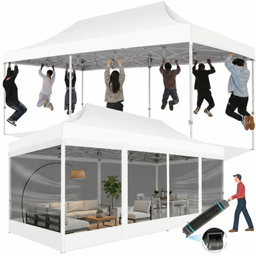 COBIZI 10x20 Pop up Canopy Tent with Mosquito Netting, Outdoor Heavy Duty Party Tent, Waterproof UPF 50+ Commercial Canopy, Mesh Sidewalls, White