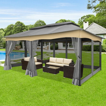 COBIZI 12x20 Outdoor Gazebo with Mosquito Netting Large Backyard Gazebo Tents for Patio, Deck, Party, Backyard with Double Roof Soft Top Screen Gazebo with Metal Steel Frame for Outside, Gray