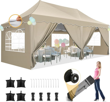 SANOPY 10' x 20' Pop up Canopy Party Tent with 6 Removable Sidewalls, Wave Eave Outdoor Waterproof Patio Gazebo Tent with Carry Bag, Backyards Camping Picnics, Black