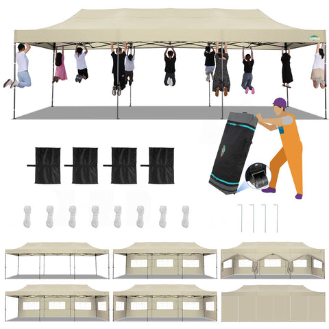 COBIZI 10'x30' Pop-Up-Überdachung, Partyzelt, Outdoor-Event-Sofortpavillon, wasserdichtes, kommerzielles, robustes Vordach für Veranstaltungen mit 8 Seitenwänden und 4 Sandsäcken, Tragetasche mit Rollen, Blau 