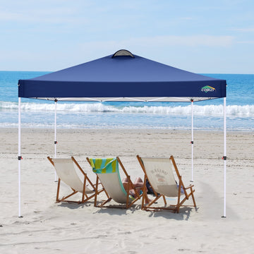 COBIZI 10' x 10' Adjustable Height Pop-up Canopy Tent Fully Waterproof Instant Outdoor Canopy Folding Shelter with 4 Removable Sidewalls, Air Vent on The Top, 4 Sandbags, Carrying Bag, Dark Blue