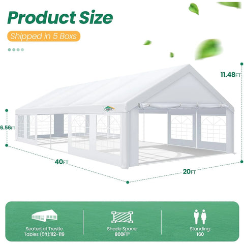 COBIZI 20x40 Heavy Duty Outdoor Canopy Large Party Tent & Carport, Upgraded Outdoor Event Shelter Tent with 8 Removable Sidewalls, UV50+, Big Tent for Wedding, Festivals, Birthday Parties, White