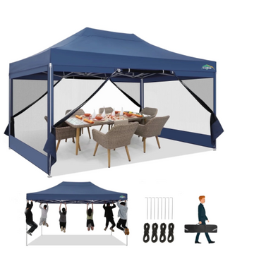COBIZI Outdoor Gazebo 10X15 Pop up Canopy Screened Gazebo Waterproof & Anti-UV Party Tent with Mosquito Net, Outdoor Easy up Canopy for Outside Patio Backyard Party Weddings Birthdays