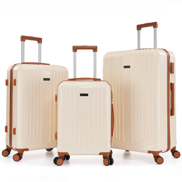 COBIZI 3-Piece Luggage Sets Hardshell ABS+PC with 360°Spinner Wheels & TSA Lock, Lightweight Hardside Travel Suitcase 20in 24in 28in (Beige)