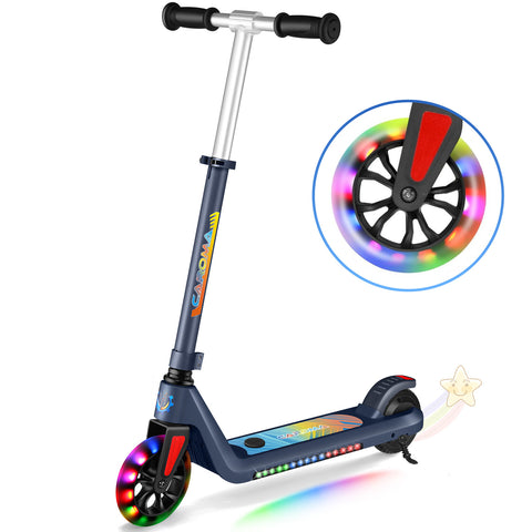 Caroma Electric Scooter for Kids Ages 6-12, Powered E-Scooter with Speeds of 6 MPH, Colorful Rainbow Light, up to 110 lb