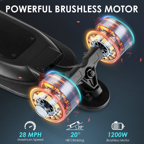 Caroma Electric Skateboard 1200 W Brushless Motor Electric Longboard, 28 Mph Top Speed & 16 Miles Range, Suitable forTeens, 4 Speeds Adjustment, Glow in The Dark