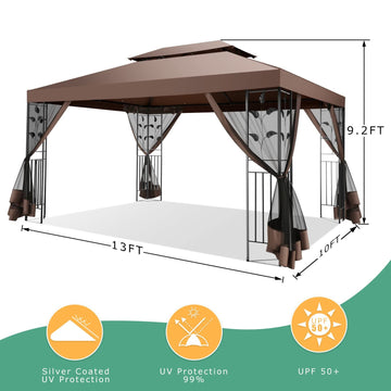 YUEBO 10'x 13' Metal Patio Gazebo, Outdoor Gazebo Canopy Tent for Backyard with Mosquito Netting, Gazebos Shelter with Steel Frame, Patio Covers for Sun and Rain, Gray