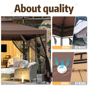 YUEBO 10'x 13' Metal Patio Gazebo, Outdoor Gazebo Canopy Tent for Backyard with Mosquito Netting, Gazebos Shelter with Steel Frame, Patio Covers for Sun and Rain, Gray
