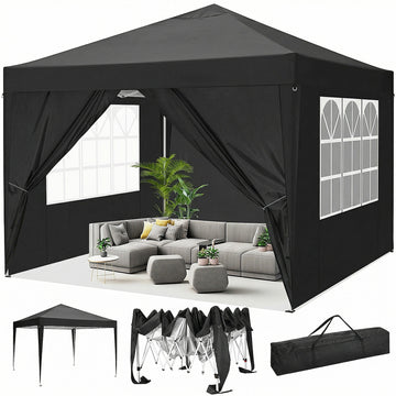 COBIZI 10x10 Pop up Canopy with Sidewalls Waterproof Outdoor Canopy Gazebo Anti-UV Instant Foldable Canopy Tent for Party with Carry Bag,Dark Black