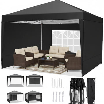 COBIZI 10x10 Pop up Canopy with Sidewalls Waterproof Canopy Tent for Outside Party Event Commercial Market Outdoor Patio Gazebo with Carry Bag,Black