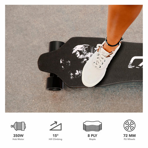 DEVO Black Electric Standard Skateboard 72mm Wheels 350W Hub-Motor Electric Longboard with Remote, Max Speed 12.4 MPH, 7 Layers Maple E-Skateboard for Kids Teens Adult
