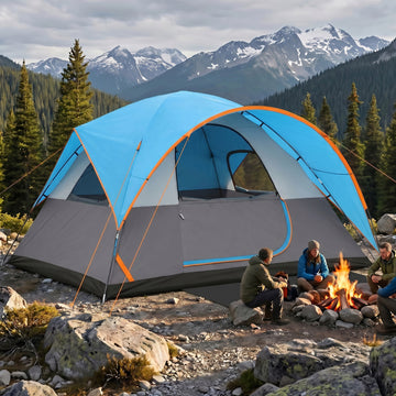 COBIZI 8-10 Person Camping Tent, Tents for Camping 12x9ft Family Tent,Waterproof Windproof Cabin Tent with Removable Rainfly,CPAI-84 Flame Retardant,Heavy Duty with 17 Stakes&Carry Bag,Blue