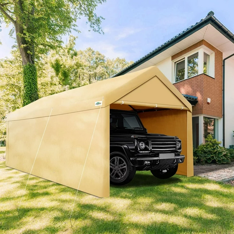 COBIZI Carport 10'x 20' Heavy Duty Carport with Powder-Coated Steel Metal Frame, Portable Garage with Removable Sidewalls & Doors for Car, Truck, Boat, Car Canopy with All-Season Tarp, Yellow