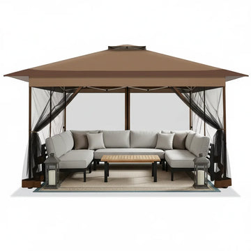 COBIZI 10x15 Pop-Up Gazebo with Mosquito Netting, Outdoor Patio Canopy Tent with 2-Tier Ventilated Roof, 3 Adjustable Heights, Provides 150 Sq Ft Shade, Dark Grey