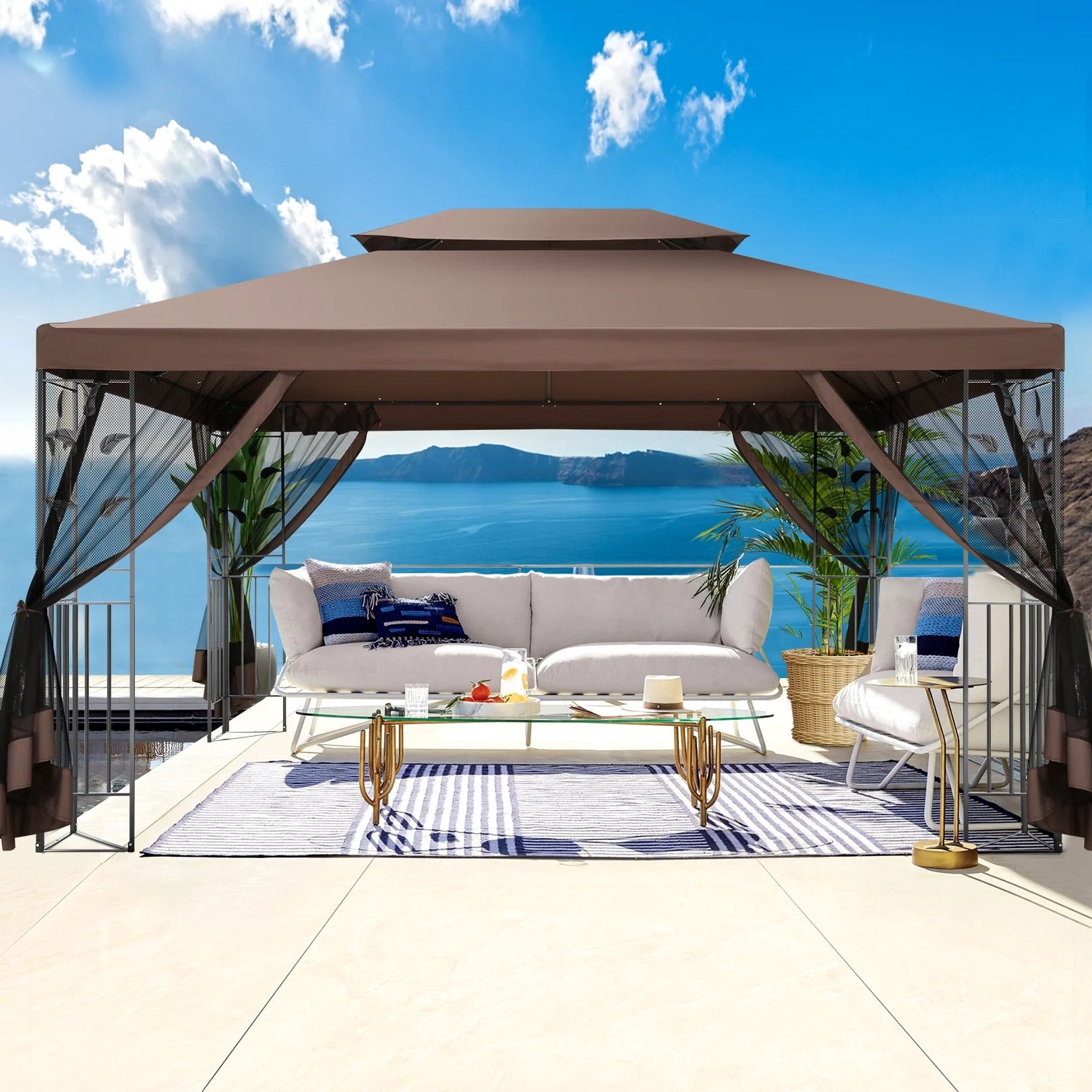 COBIZI 10' x 13' Pop Up Gazebo, Outdoor Steel Double Roof Canopy, Metal Frame Pavilion with Mosquito Netting, Sunshade for Backyard,