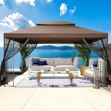 COBIZI 10' x 13' Pop Up Gazebo, Outdoor Steel Double Roof Canopy, Metal Frame Pavilion with Mosquito Netting, Sunshade for Backyard,