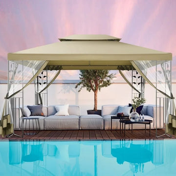 COBIZI 10' x 13' Pop Up Gazebo, Screened Patio Gazebo, Outdoor Steel Double Roof