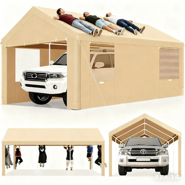 COBIZI 10' x 20' Heavy Duty Carport Car Canopy Garage Shelter Party Tent, Adjustable Height from 6.4ft to 8.9ft, Yellow