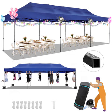 COBIZI 10x30 Heavy Duty Pop-up Canopy Tent with Adjustable Height, Waterproof and Instant Outdoor Shelter, Event Canopy for Beach,Party,Camping Includes 4 Sandbags and Wheeled Bag,Dark Blue