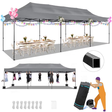 COBIZI 10x30 Heavy Duty Pop-up Canopy Tent with Adjustable Height, Waterproof and Instant Outdoor Shelter, Event Canopy for Beach,Party,Camping Includes 4 Sandbags and Wheeled Bag,Gray