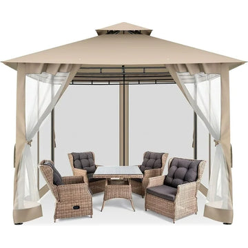 COBIZI 10'x10' Outdoor Gazebo Canopy, Canopy Tent with Mosquito Netting,Screened Gazebo with Corner Shelf Stable Steel Frame Double Roof Tops,