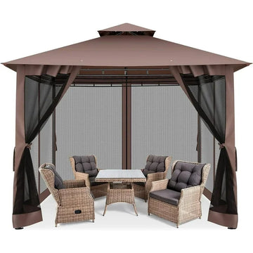 COBIZI 10'x10' Outdoor Gazebo Canopy, Canopy Tent with Mosquito Netting,Screened Gazebo with Corner Shelf Stable Steel Frame