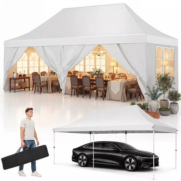 COBIZI 10'x20' Pop Up Canopy Tent with 6 Removable Sidewalls, Instant Outdoor Shelter, Upgraded Raised Roof, Waterproof UPF 50+ Commercial for Party Market Trade Show, Includes Carry Bag, White