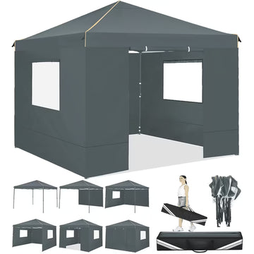 COBIZI 10X10 Pop Up Canopy Tent for Party EZ Outdoor Canopy Portable Commercial Instant Canopy Shelter Tent Waterproof Gazebo Heavy Duty Canopy with 4 Sidewalls Carry Bag,Gray