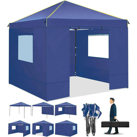 COBIZI 10X10 Pop-up Waterproof Canopy with Mesh Window, Carry Bag, Easy to Carry, 4 Removable Sidewalls, 4 Stakes & Ropes, Outdoor Tents for Party/Exhibition/Picnic,Dark Blue