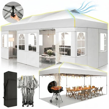COBIZI 10x20 Pop Up Canopy Tent with 6 Removable Sidewalls, One-Push Setup, Waterproof UPF 50+, Air Vent, 3 Heights, Carry Bag, Sandbags, Stakes & Ropes for Parties, Commercial & Wedding, White