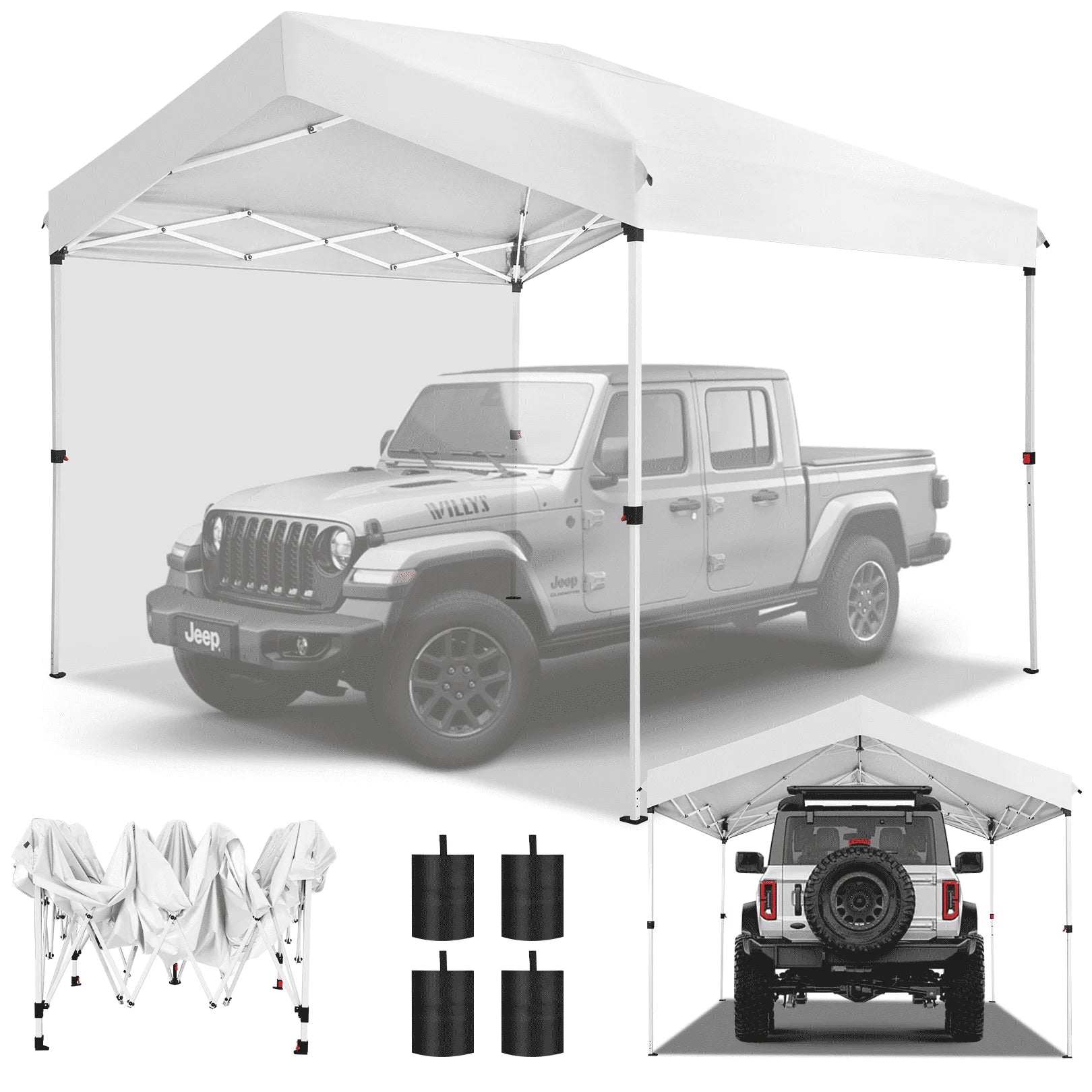 COBIZI 10x10 Carport 10x10 Pop up Canopy with sidewall,1-Button Push Center Lock, 3 Adjustable Heights, Portable Garage,Instant Outdoor Carports for Motorcycle, Garden Tool, Commercial