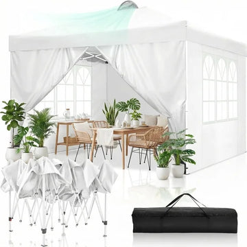 COBIZI 10x30FT Party Tent with 8 Removable Sidewalls, Waterproof Outdoor Canopy for Weddings, BBQ, Patio & Camping, White