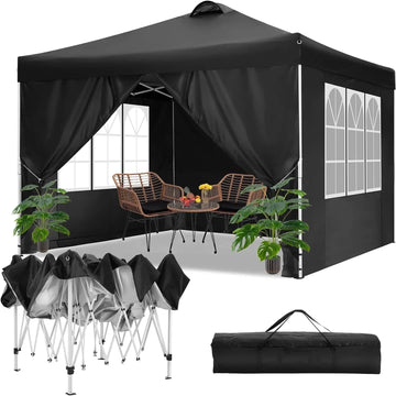 COBIZI 10x10 EZ Pop up Canopy Gazebo with Sidewalls,Pop up Canopy Tent Instant Shelter for Outdoor Party Camping Backyard Beach with Air Vent ,Carry Bag,Stakes,Ropes,Gray