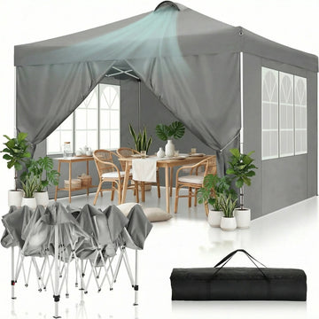 COBIZI 10x10 EZ Pop up Canopy Gazebo with Sidewalls,Pop up Canopy Tent Instant Shelter for Outdoor Party Camping Backyard Beach with Air Vent ,Carry Bag,Stakes,Ropes,Gray