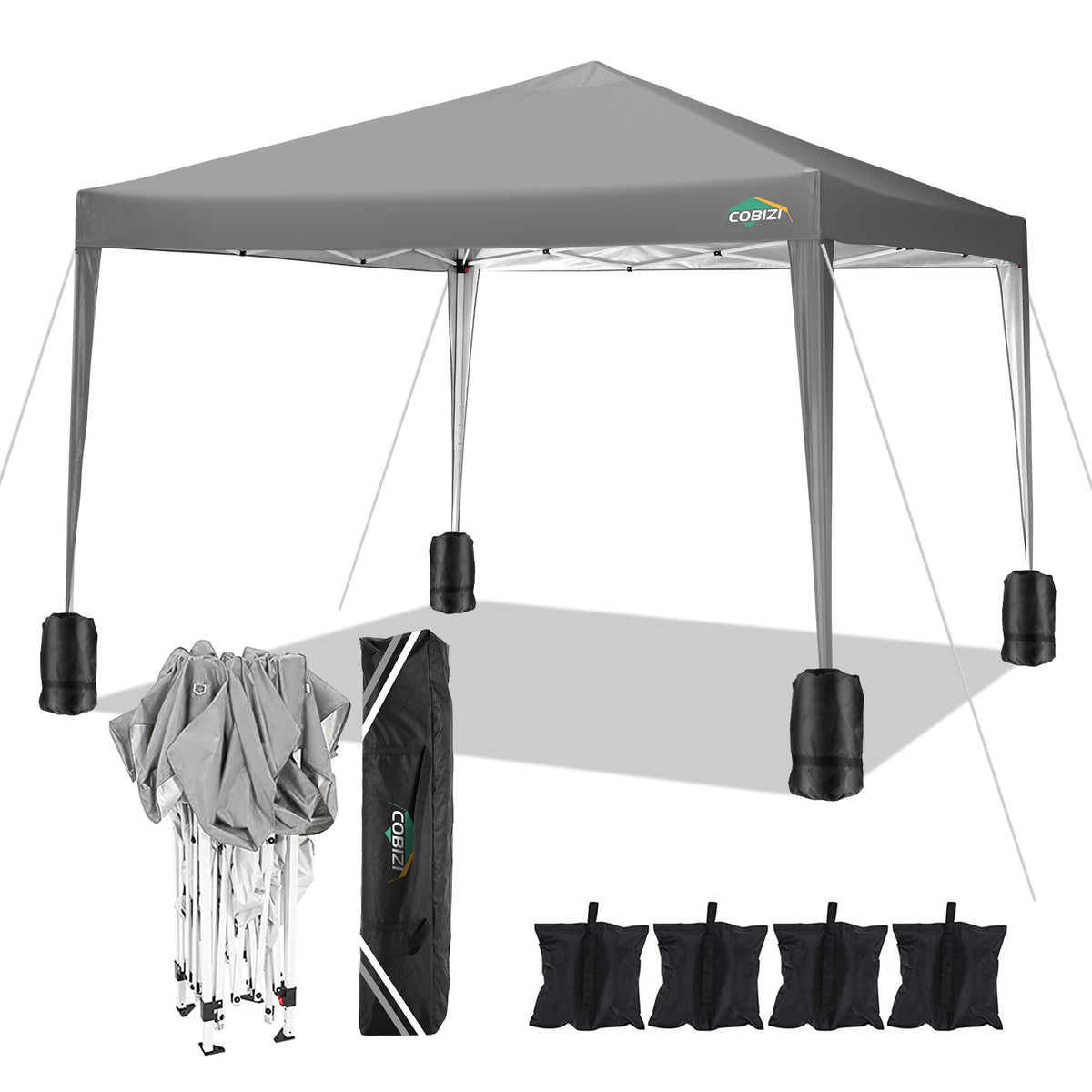 COBIZI 10x10 Ez Pop Up Canopy Tent, Commercial Instant Gazebo Tents for Parties, Waterproof Adjustable Outdoor Patio Backyard Canopy Party Tent,Gray