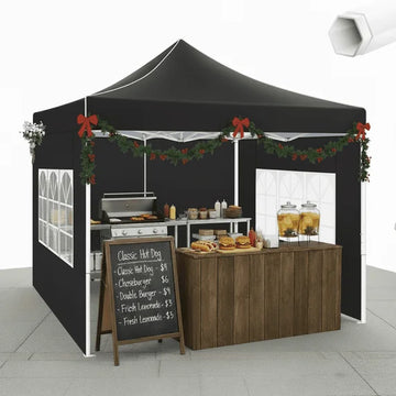 COBIZI 10x10 Heavy Duty Pop Up Canopy Tent with 4 Sidewalls, Commercial Instant Waterproof Shelter, UV 50+ with Silver Coated, Upgraded Thickened Hexagonal Legs,Black