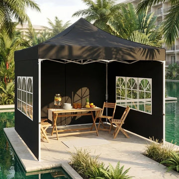 COBIZI 10x10 Heavy Duty Pop Up Canopy Tent with 4 Sidewalls, Commercial Instant Waterproof Shelter, UV 50+ with Silver Coated, Upgraded Thickened Hexagonal Legs,Black