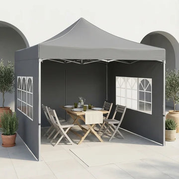 COBIZI 10x10 Heavy Duty Pop Up Canopy Tent with 4 Sidewalls, Commercial Instant Waterproof Shelter, UV 50+ with Silver Coated, Upgraded Thickened Hexagonal Legs,Gray