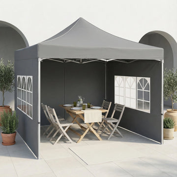 COBIZI 10x10 Heavy Duty Pop Up Canopy Tent with 4 Sidewalls, Commercial Instant Waterproof Shelter, UV 50+ with Silver Coated, Upgraded Thickened Hexagonal Legs,Gray