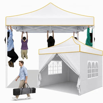 COBIZI 10x10 Heavy Duty Pop Up Canopy Tent with 4 Sidewalls, Commercial Vendor Tent for Craft Show Farmers Market Street Vending, Waterproof UPF50+ Silver Coated, Thickened Frame, White