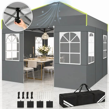 COBIZI 10x10 Pop Up Canopy Tent with 4 Sidewalls, One-Push Setup, Glow Strips, 3 Heights, Air Vent, Waterproof UPF 50+, Carry Bag, Sandbags, Stakes & Ropes for Outdoor Party & Beach, Gray
