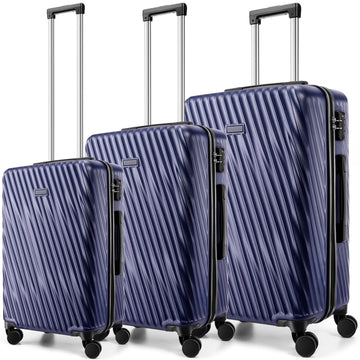 COBIZI 3 Piece Luggage Sets with Wheels, Hardshell 3 Pc Suitcases with TSA Lock Hardside & Lightweight 3-Piece Hardshell Luggage Sets for Travel 20in 24in 28in(Dark Blue)