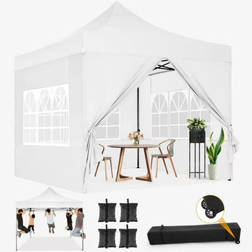 COBIZI 10x10 Pop up Canopy Commercial Heavy Duty Canopy Tent with 4 sidewalls Easy Up Outdoor Party Tent Instant Canopy All Season Windproof & Waterproof Canopy with Roller Bag,White(Frame Thickened)