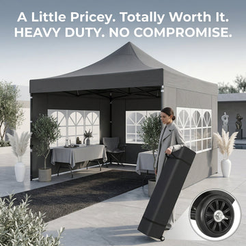 COBIZI 10x10FT Pop up Canopy Tent with 4 Sidewalls, Heavy Duty Waterproof Outdoor Party Gazebo, Instant Setup Windproof Shelter with Roller Bag, Gray
