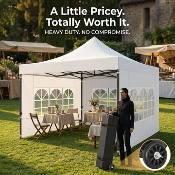 COBIZI 10x10FT Pop up Canopy Tent with 4 Sidewalls, Heavy Duty Waterproof Outdoor Party Gazebo, Instant Setup Windproof Shelter with Roller Bag, Gray