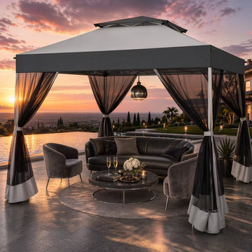 COBIZI 10x10 Pop Up Canopy Tent with 4 Sidewalls, One-Push Setup, Glow Strips, 3 Heights, Air Vent, Waterproof UPF 50+, Carry Bag, Sandbags, Stakes & Ropes for Outdoor Party & Beach, White